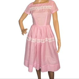Pink Candy Jrs 1950's Poly-Cotton Dress with Lace & Embroidered Trim